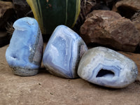 Polished Blue Lace Agate Geode Free Forms x 6 From Nsanje, Malawi