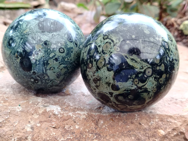 Polished Stromatolite Jasper Spheres x 3 From Katsepy, Madagascar