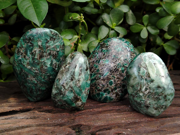 Polished Emerald Mica In Matrix Standing Free Forms x 4 From Mutoko, Zimbabwe