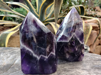 Polished Chevron Amethyst Points x 2 From Ankazobe, Madagascar