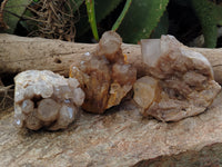 Natural Smokey Phantom Quartz Clusters x 3 From Luena, Congo