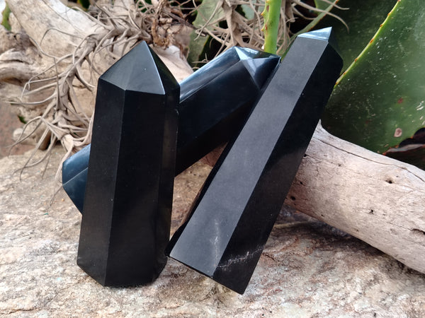 Polished Black Basalt Points x 3 From Antsirabe, Madagascar