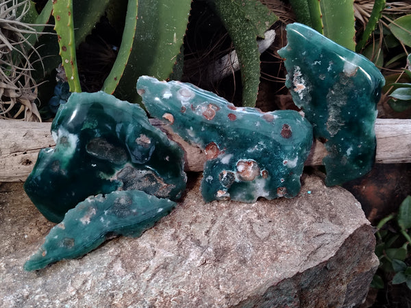 Polished On One Side Emerald Mtorolite Plates x 4 From Mutorashanga, Zimbabwe