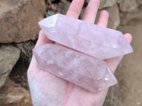 Polished Double Terminated Rose Quartz Points x 6 From Ambatondrazaka, Madagascar