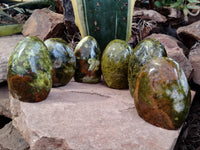 Polished Green Opal Standing Free Forms x 6 From Antsirabe, Madagascar