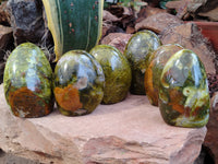 Polished Green Opal Standing Free Forms x 6 From Antsirabe, Madagascar