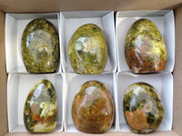 Polished Green Opal Standing Free Forms x 6 From Antsirabe, Madagascar