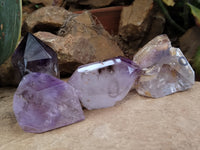 Polished Smokey Amethyst Window Enhydro Quartz Crystals x 4 From Akansobe, Madagascar