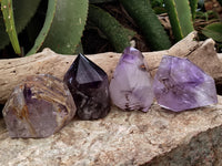 Polished Smokey Amethyst Window Enhydro Quartz Crystals x 4 From Akansobe, Madagascar