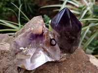 Polished Smokey Amethyst Window Enhydro Quartz Crystals x 4 From Akansobe, Madagascar