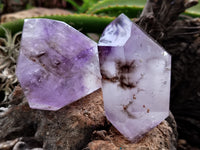 Polished Smokey Amethyst Window Enhydro Quartz Crystals x 4 From Akansobe, Madagascar