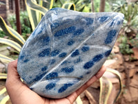 Polished Blue Spinel Spotted Quartz Leaf Sculpture x 1 From Madagascar