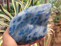 Polished Blue Spinel Spotted Quartz Leaf Sculpture x 1 From Madagascar