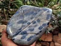 Polished Blue Spinel Spotted Quartz Leaf Sculpture x 1 From Madagascar