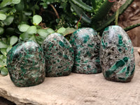 Polished Emerald Mica In Matrix Standing Free Forms x 4 From Mutoko, Zimbabwe