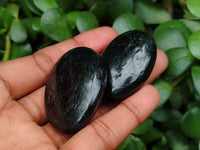 Polished Black Tourmaline Palm Stones x 29 From Madagascar