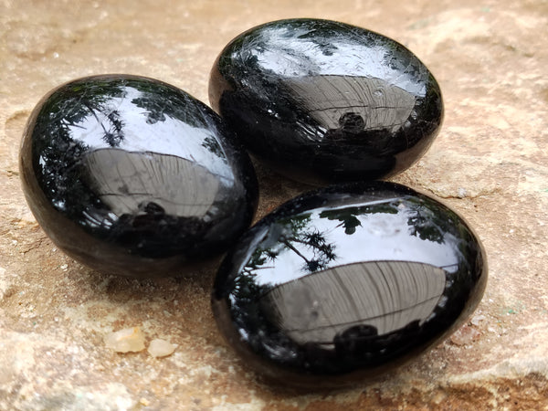 Polished Black Tourmaline Palm Stones x 29 From Madagascar