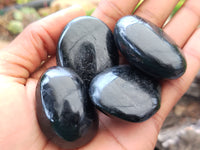 Polished Black Tourmaline Palm Stones x 29 From Madagascar