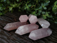 Polished Double Terminated Rose Quartz Points x 6 From Ambatondrazaka, Madagascar