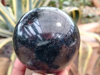 Polished Rare Iolite Sphere and Point with Pink Feldspar Spots x 2 From Madagascar