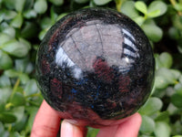 Polished Rare Iolite Sphere and Point with Pink Feldspar Spots x 2 From Madagascar