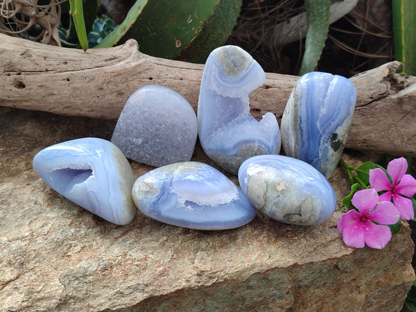 Polished Blue Lace Agate Geodes x 6 From Nsanje, Malawi