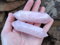 Polished Double Terminated Rose Quartz Points x 6 From Ambatondrazaka, Madagascar