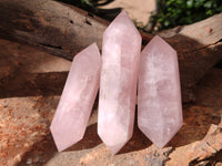 Polished Double Terminated Rose Quartz Points x 6 From Ambatondrazaka, Madagascar