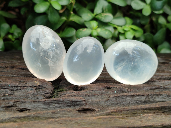 Polished Girasol Pearl Quartz Palm Stones x 24 From Ambatondrazaka, Madagascar