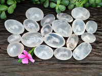 Polished Girasol Pearl Quartz Palm Stones x 24 From Ambatondrazaka, Madagascar