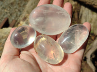 Polished Girasol Pearl Quartz Palm Stones x 24 From Ambatondrazaka, Madagascar