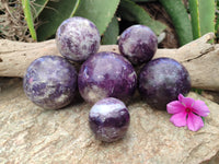 Polished Lepidolite with Pink Rubellite Spheres x 6 From Ambatondrazaka, Madagascar