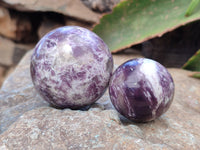 Polished Lepidolite with Pink Rubellite Spheres x 6 From Ambatondrazaka, Madagascar