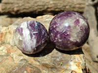 Polished Lepidolite with Pink Rubellite Spheres x 6 From Ambatondrazaka, Madagascar