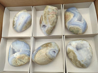 Polished Blue Lace Agate Geodes x 6 From Nsanje, Malawi