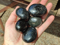 Polished Black Tourmaline Palm Stones x 16 From Madagascar