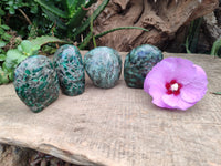 Polished Emerald Mica In Matrix Standing Free Forms x 4 From Mutoko, Zimbabwe