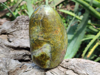 Polished Green Opal Standing Free Forms x 3 From Antsirabe, Madagascar