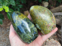 Polished Green Opal Standing Free Forms x 3 From Antsirabe, Madagascar