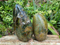 Polished Green Opal Standing Free Forms x 3 From Antsirabe, Madagascar