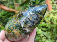 Polished Green Opal Standing Free Forms x 3 From Antsirabe, Madagascar