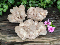 Natural Smokey Phantom Quartz Clusters x 3 From Luena, Congo