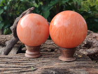 Polished Orange Twist Calcite Spheres x 2 From Maevantanana, Madagascar