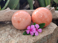 Polished Orange Twist Calcite Spheres x 2 From Maevantanana, Madagascar