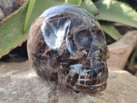 Hand Made Smokey Quartz Skull Carving x 1 From Madagascar