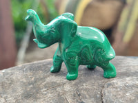 Hand Made Mini Flower Banded Malachite Elephant Carvings x 12 From Congo