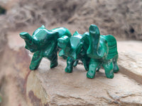 Hand Made Mini Flower Banded Malachite Elephant Carvings x 12 From Congo