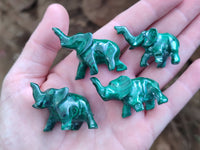 Hand Made Mini Flower Banded Malachite Elephant Carvings x 12 From Congo