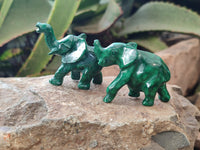 Hand Made Mini Flower Banded Malachite Elephant Carvings x 12 From Congo