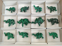 Hand Made Mini Flower Banded Malachite Elephant Carvings x 12 From Congo